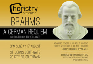 Image of the poster for Choristry Choir Melbourne's 'Brahms - A German Requiem' concert