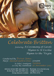 Image of the flyer for Choristry Choir Melbourne's 'Celebrate Britten' concert